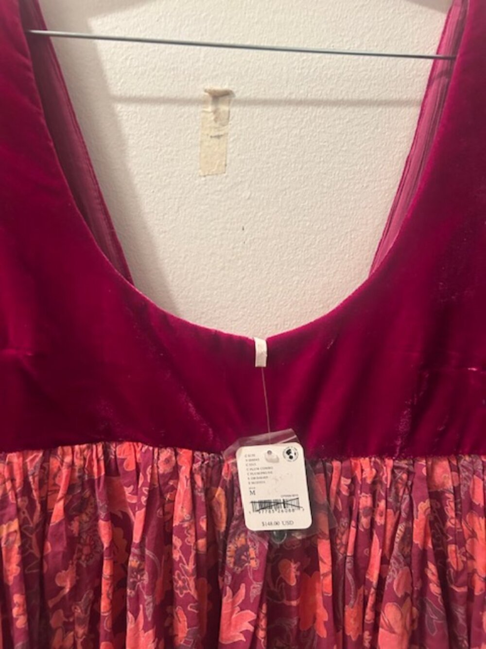 Free People Marsha Floral Velvet Baby Doll BoHo Mini Dress NEW - Picture 3 of 16